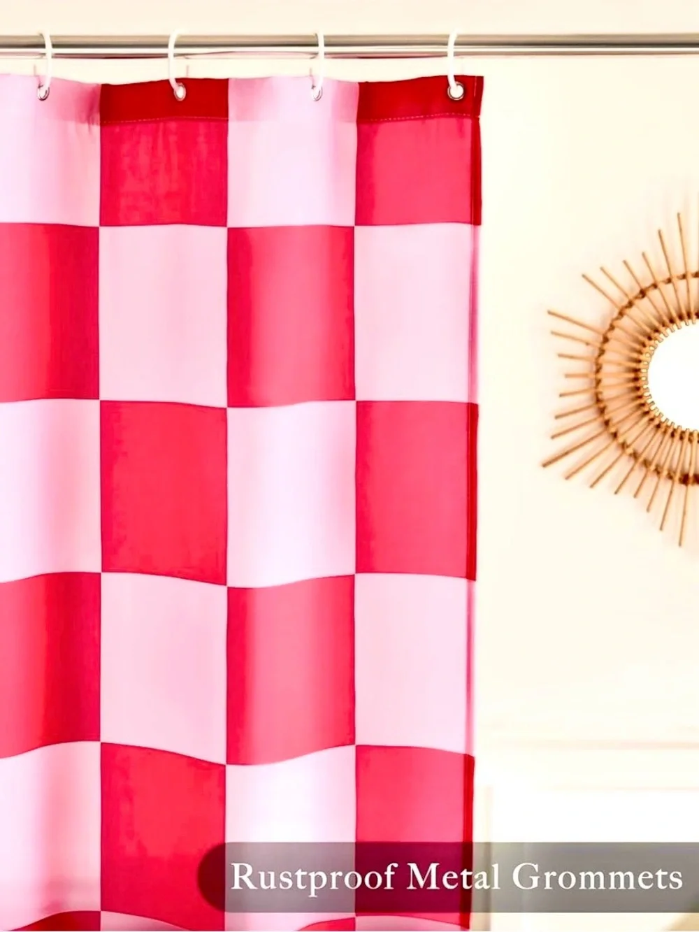 Elle Decor Femme Modern Vintage Pink & Red Checkered Bathroom Shower Curtain